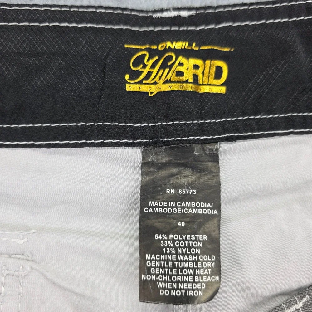 O'Neill Hybrid Board‎ Shorts Men's Size 40 Gray Stripe Stretch Performance Swim